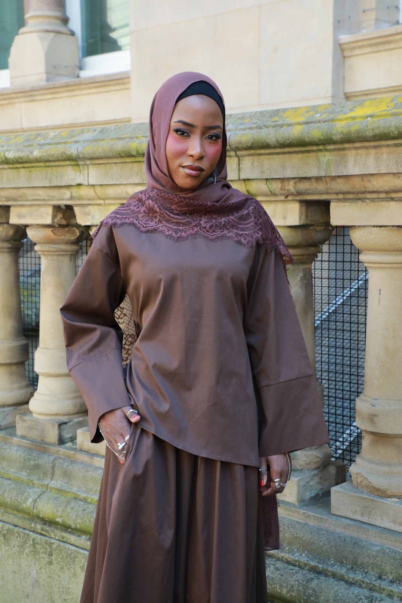 Asymmetrical Top With Matching Skirt Co-Ord - Mocha