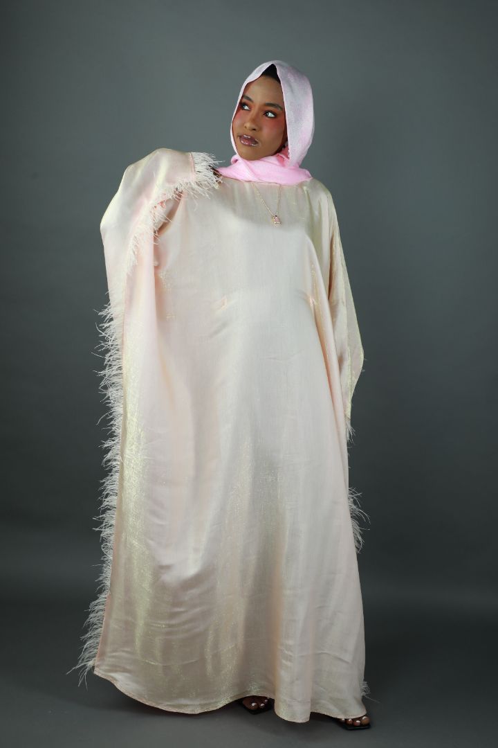 Butterfly Abaya - Two Tone Shimmer Full Feathers - Peach
