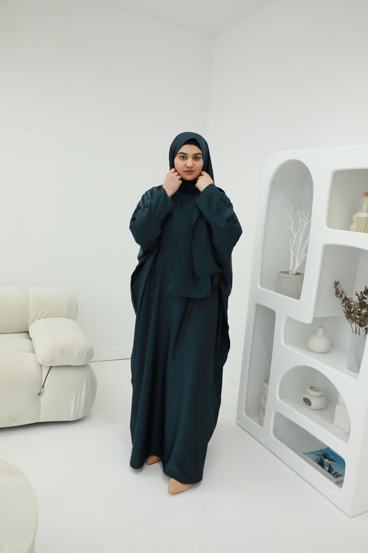 Premium Butterfly Abaya (Hijab Included) - Dark Blue Teal