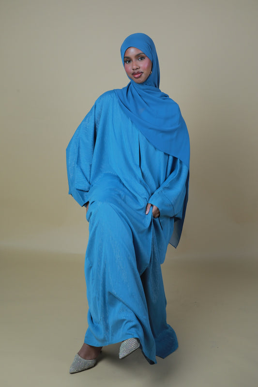 Glitter Open Abaya (Hijab Included) - Baby Blue