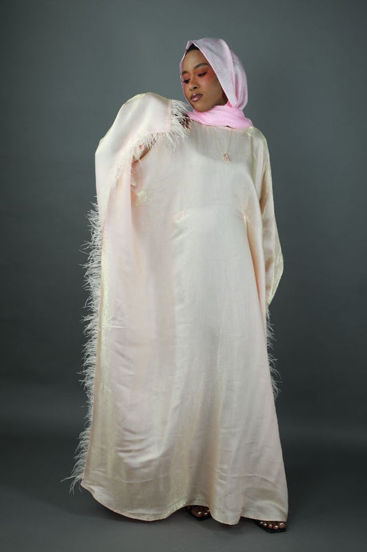 Butterfly Abaya - Two Tone Shimmer Full Feathers - Peach