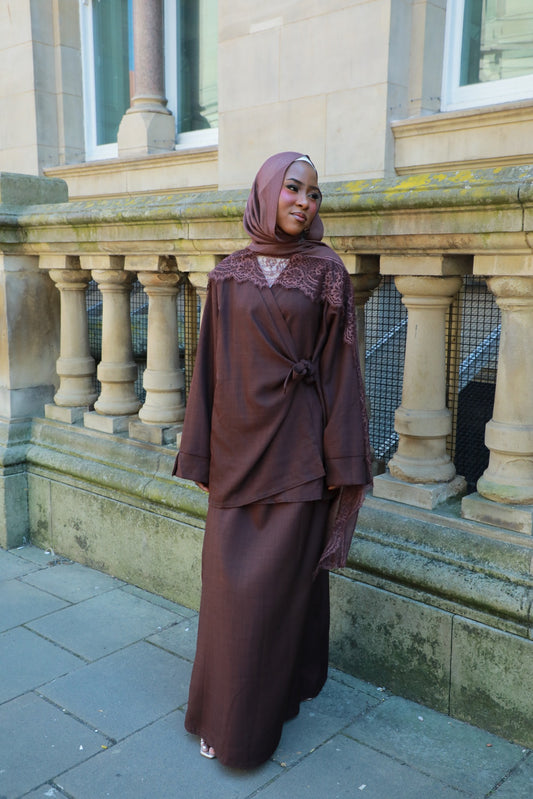 Wrap Top With Matching Skirt Co-Ord - Mocha