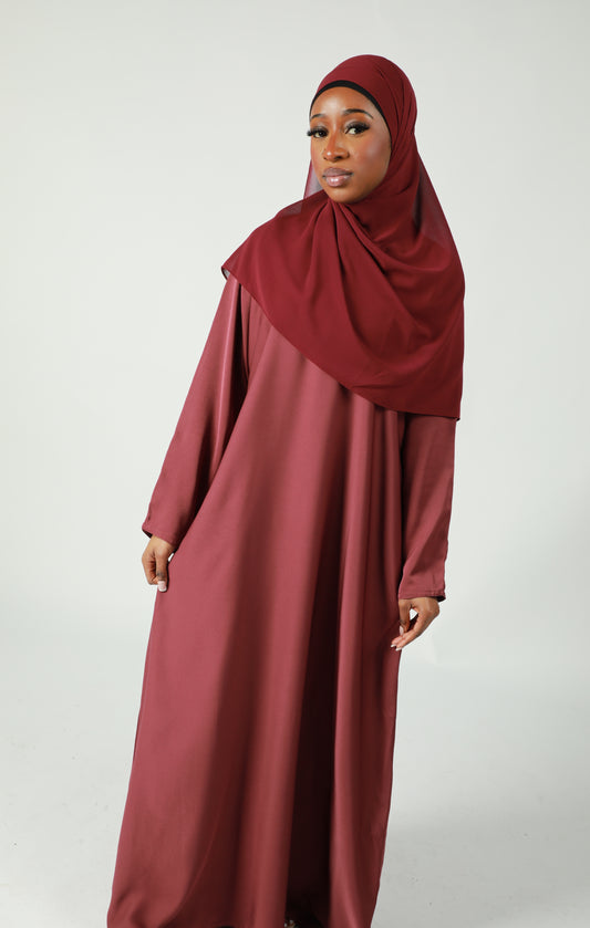 Basic Abaya With Pockets - Blush Red