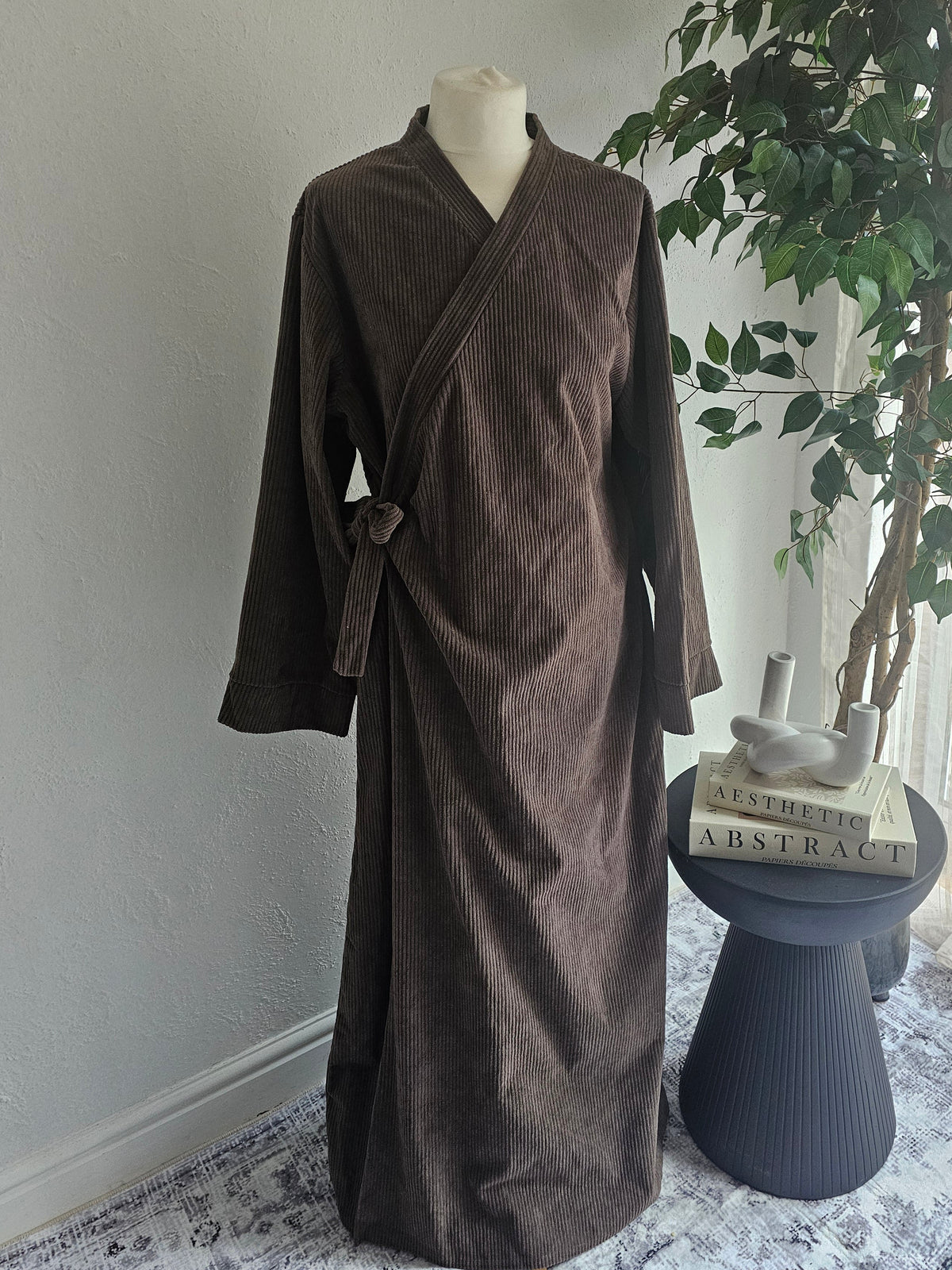 Corduroy Wrap Abaya - Light Brown