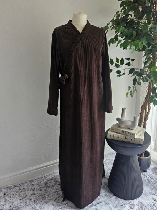Corduroy Wrap Abaya - Dark Brown