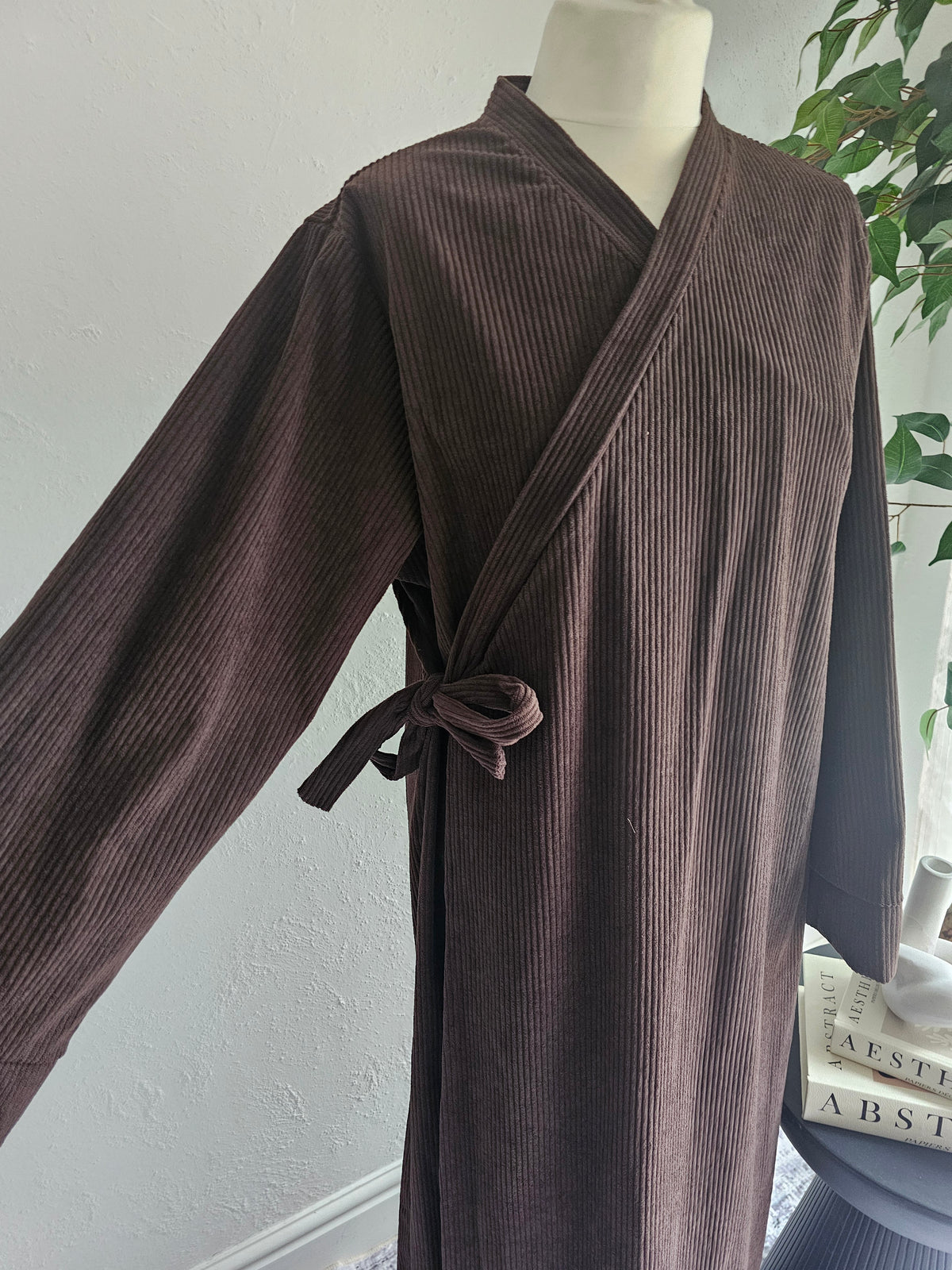 Corduroy Wrap Abaya - Dark Brown