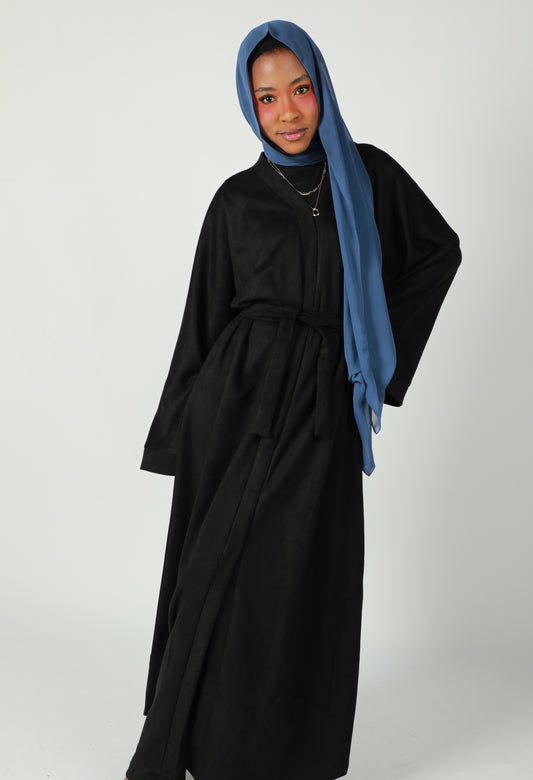 Suede Abaya Coat - Black