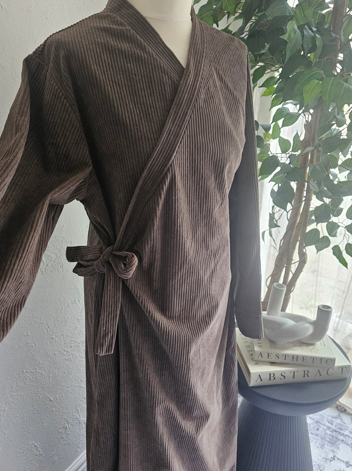 Corduroy Wrap Abaya - Light Brown