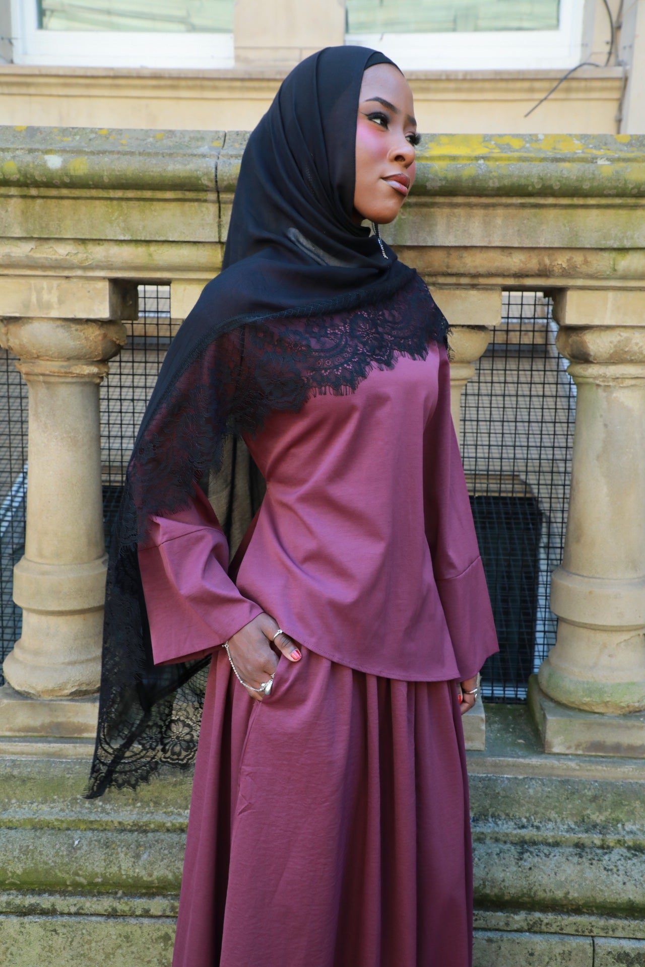 Asymmetrical Top With Matching Skirt Co-Ord - Plum