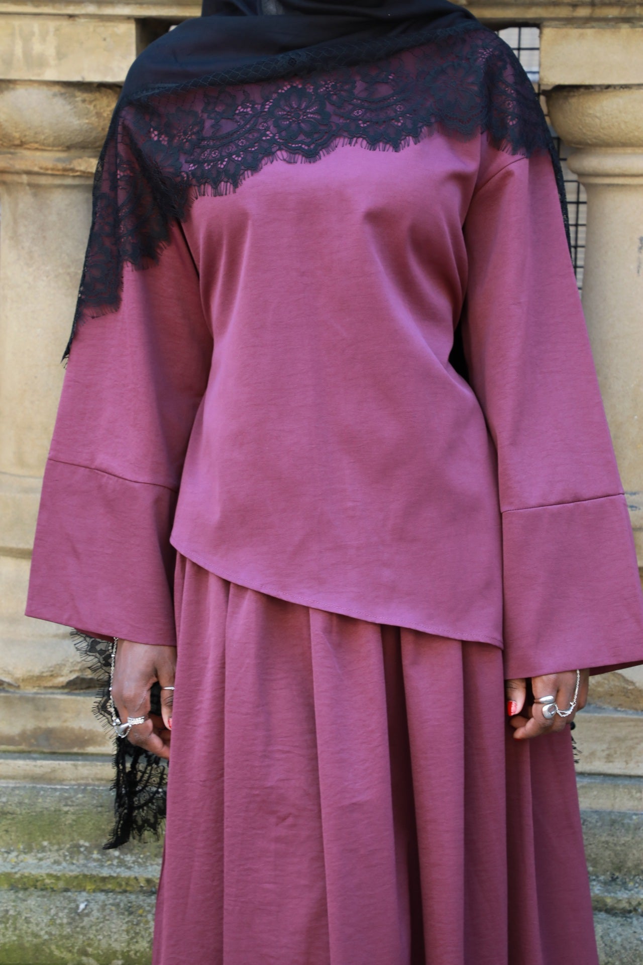 Asymmetrical Top With Matching Skirt Co-Ord - Plum
