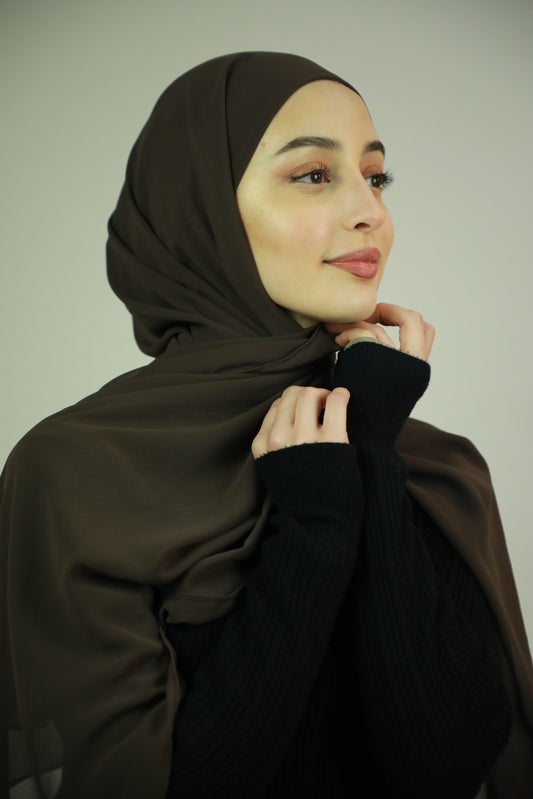 Chiffon Instant Hijab With Satin Under Cap - Mocha