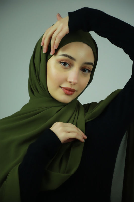 Chiffon Instant Hijab With Satin Under Cap - Emerald