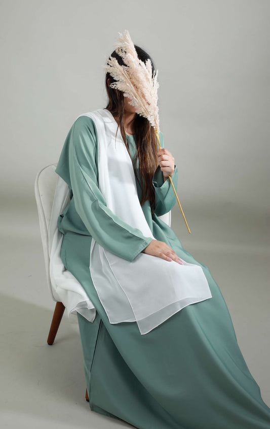 Basic Abaya With Pockets - Light Green