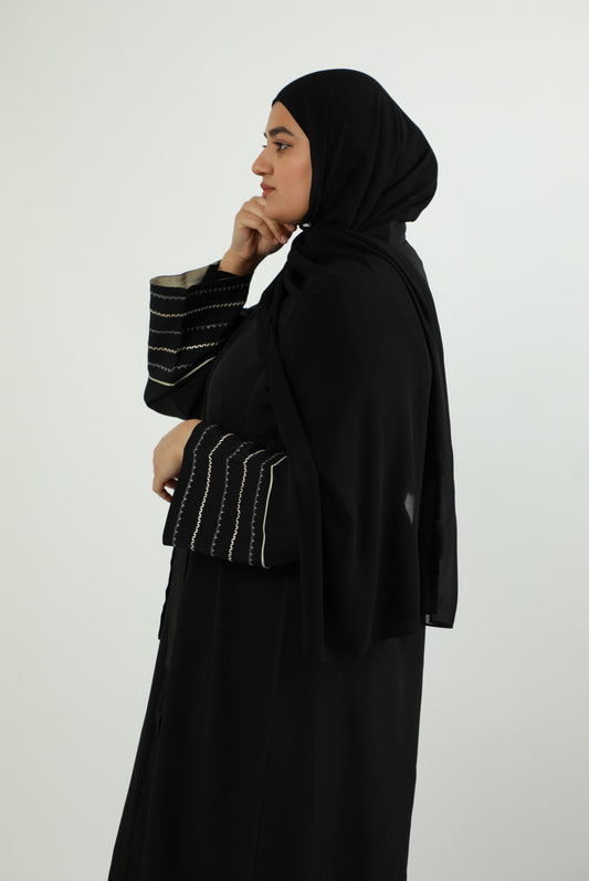 Crepe Open Abaya - Black